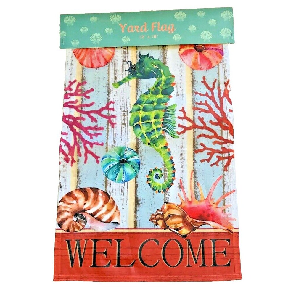 Seahorse Shells Yard Flag Welcome Outdoor Summer Beach House Beautiful 12"x 18"